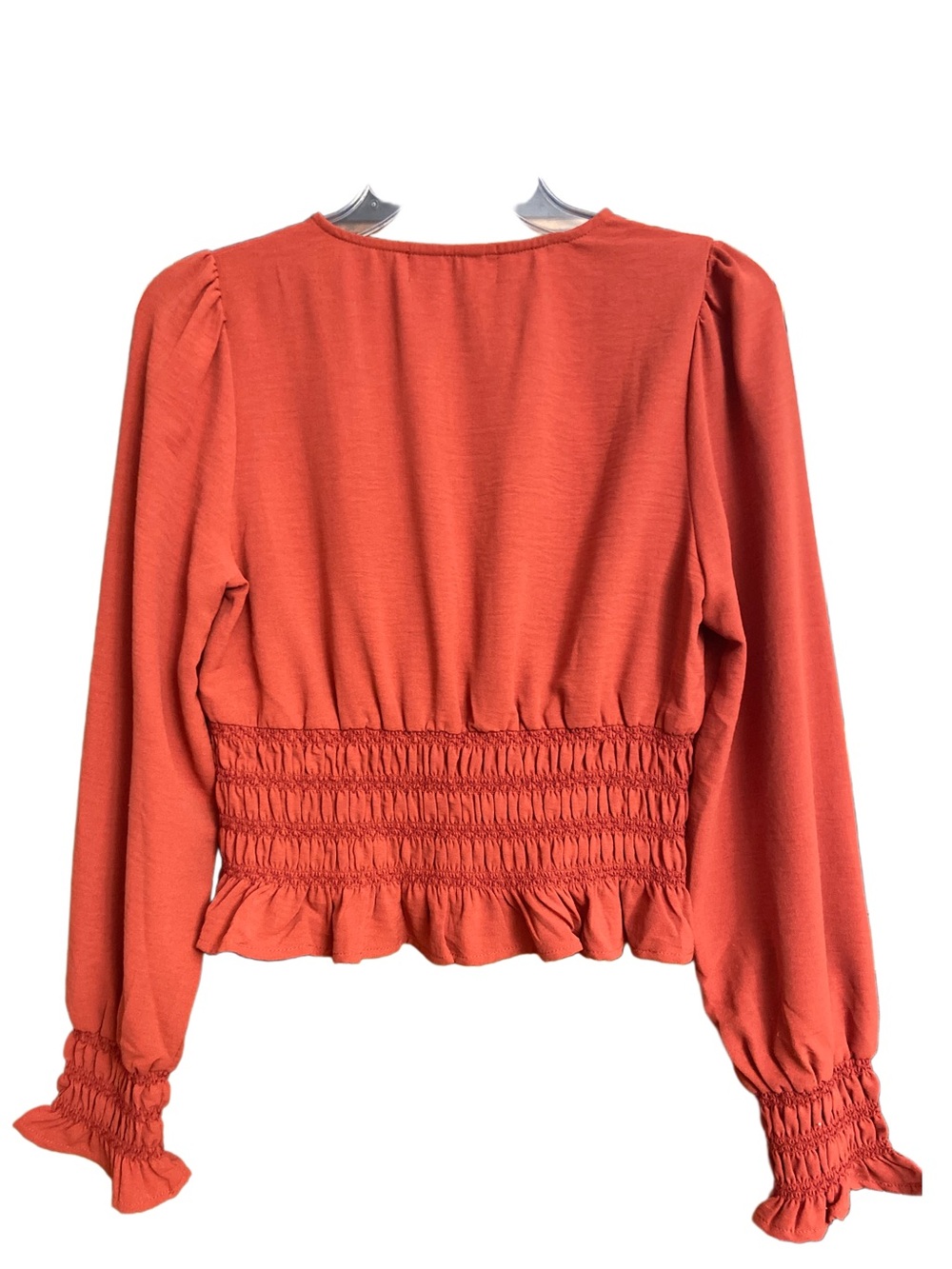 fab'rik Rust Orange Smocked Waist V-Neck Long Sleeve Top - Picture 3 of 3